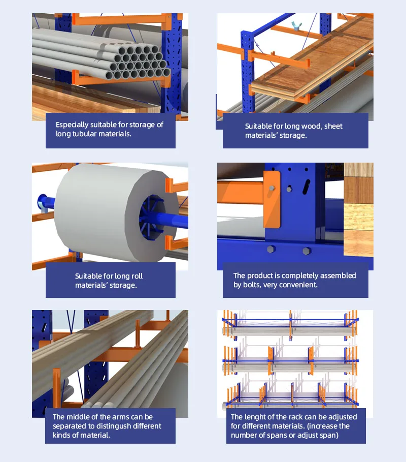Single Side Warehouse Adjustable Cantilever Racking Powder Coated ...