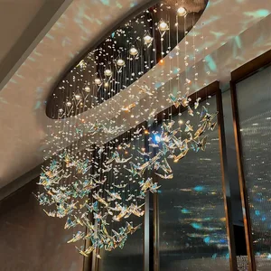 Living Room Hanging Lamp Decor Luxury Modern butterfly Shape Led Crystal Chandelier Light for High Ceilings