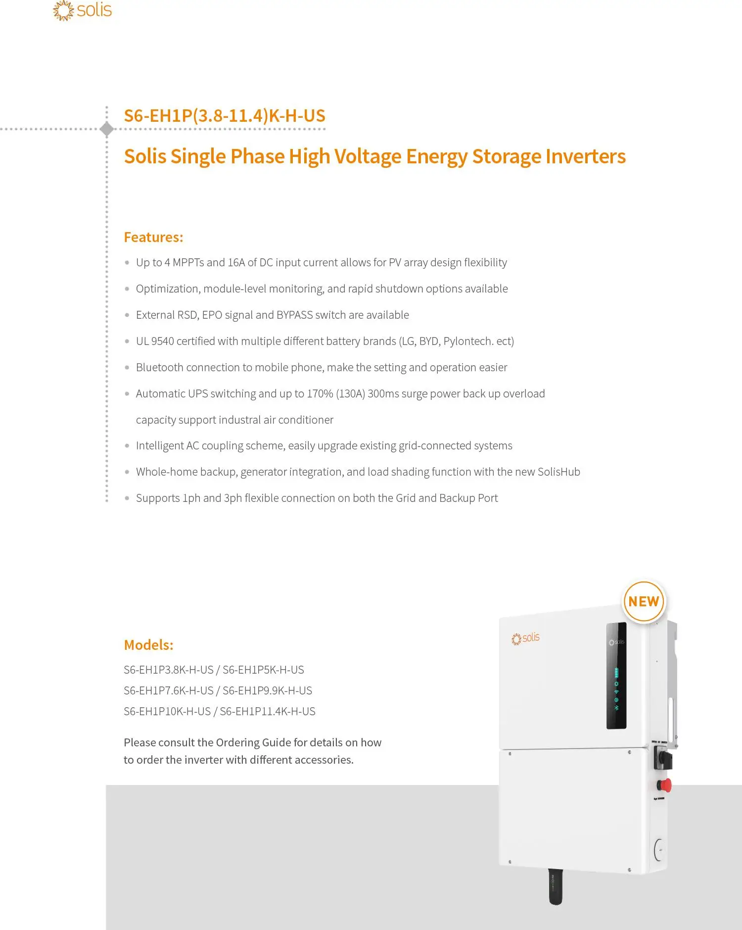 Solis Split Phase High Voltage Hybrid Solar Inverter 3.8kw 5kw 7.6kw 9 ...