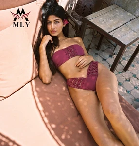 MLY NFactory Custom Logo Sexy Tie Back Non-padded Tight Bandeau Swimsuit Two-Piece Set