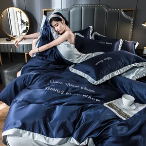 Wholesale Luxury Home Textile Embroidered Washed Silk Four Piece Set Bedding Bed Sheet Set