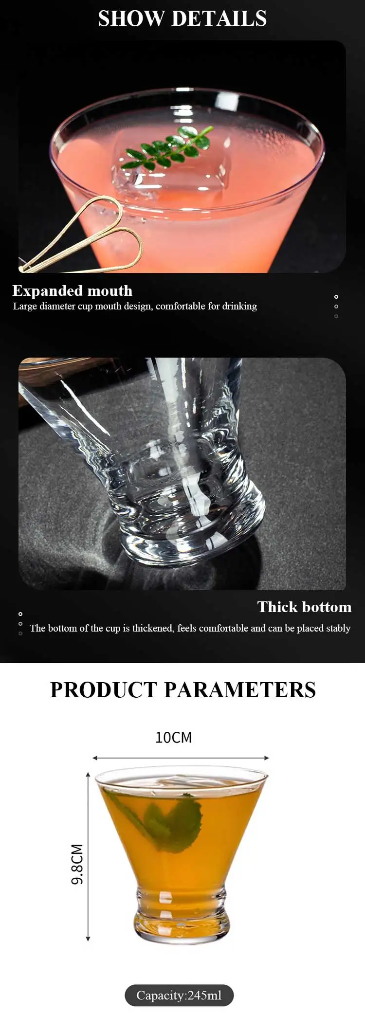 Borosilicate Vintage Stemless martini Glass V Shape Juice Ice Cream Cups Mini Champagne Cocktail Martini Glasses for Party Bar