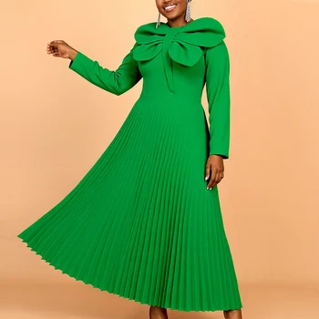 AM050803 Fashion Long Sleeve Christmas A-Line Pleated Dragonfly Design Green Church Dress
