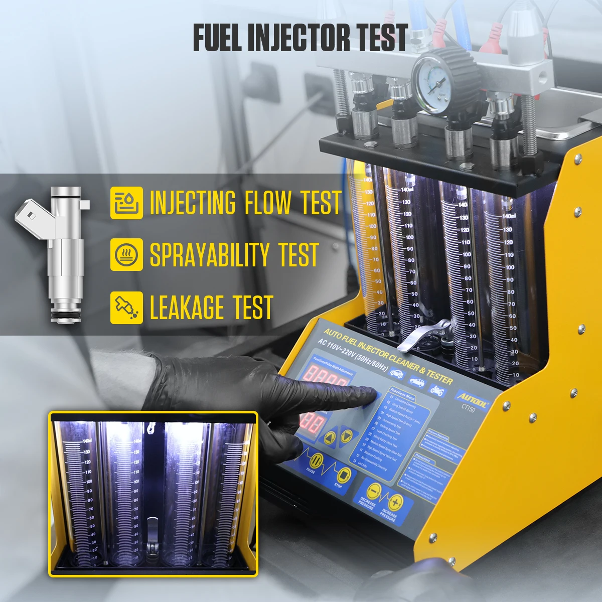 AUTOOL CT150 Original Car Fuel Injector Tester Cleaning Machine Motorcycle Fuel Injector Tester Cleaner 4 Cylinders
