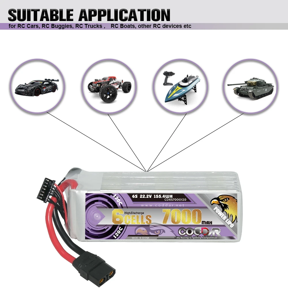 2 Batteries Lipo 6S 7000mAh 22.2V 100C - XT60 - Pour Drones, Voitures RC Et Multicoptères - Haute Performance