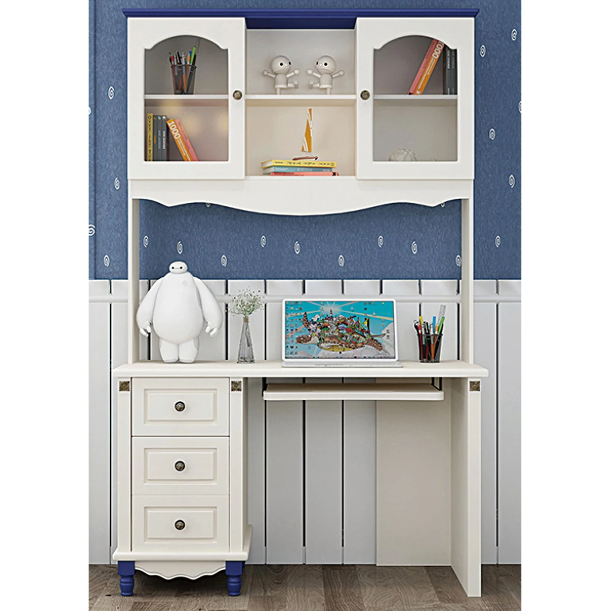 Modern Cute Kids Storage Bunk Bed Solid Wooden Bedroom Furniture Set