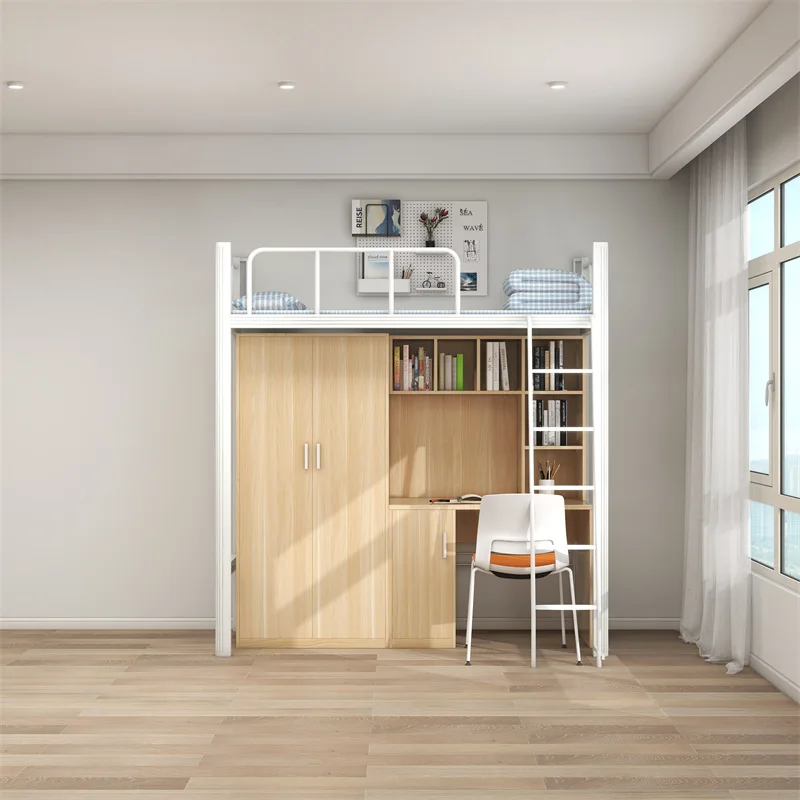 Modern Single & Double Layer Bed Iron Frame Upper Bed and Lower Desk Student Dormitory & Apartments Bed
