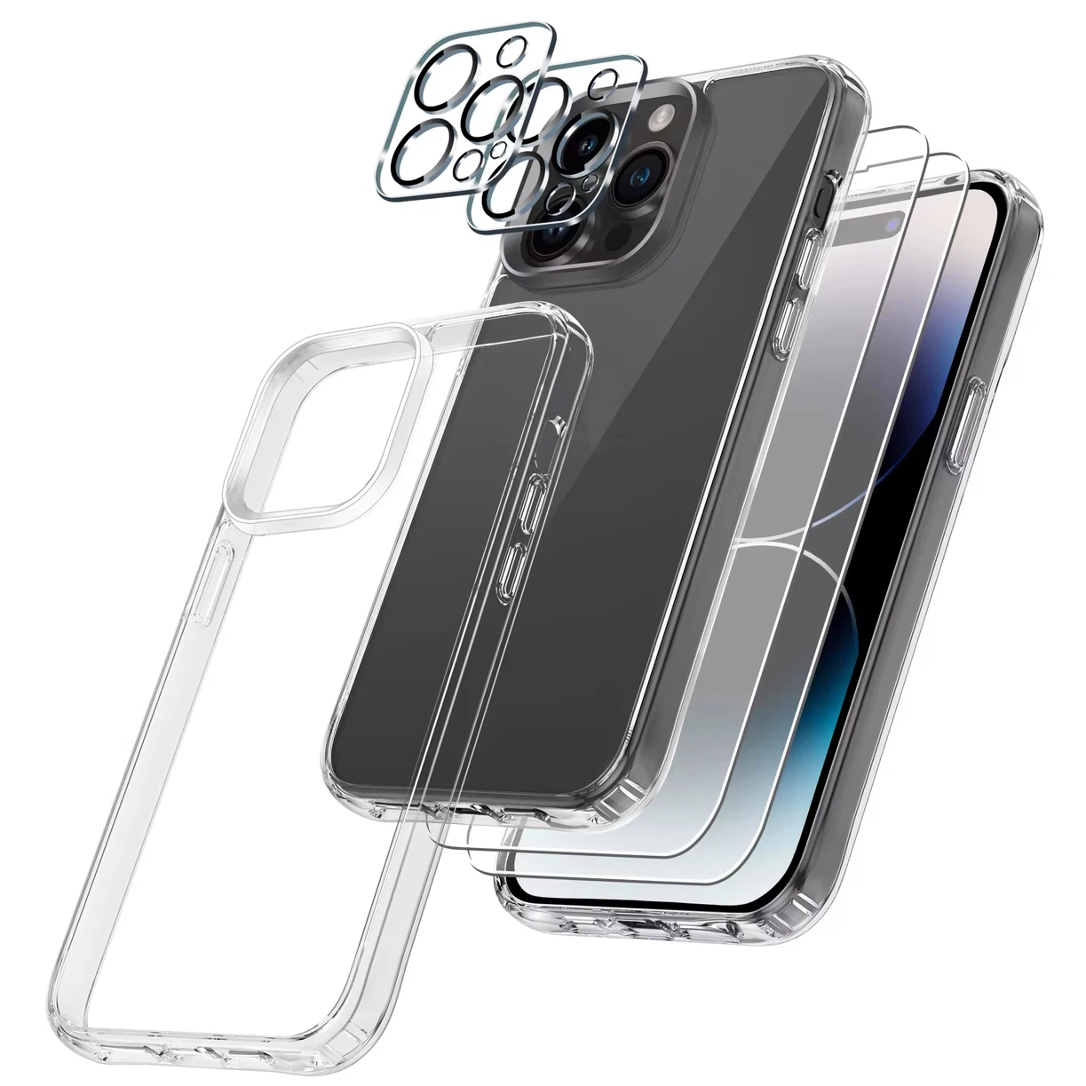 7 in 1 Full protection Tempered Glass Screen Protector Easy Glass Installation Tools Defender case for iphone 15 Pro Max clear