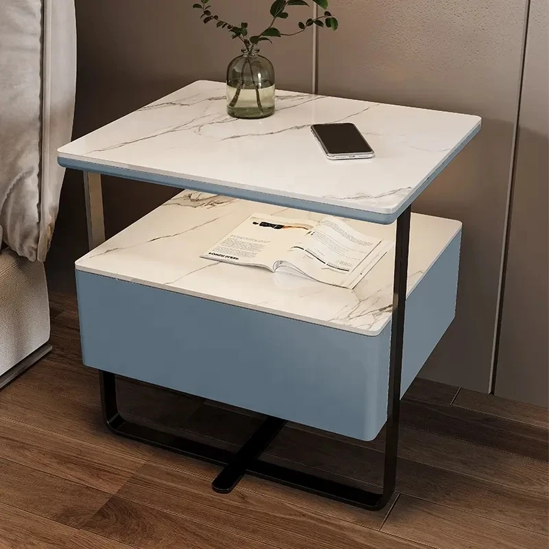 Smart Bedside Table Wireless USB Charging Modern Bedroom Speaker LED Nightstand with Fingerprint Lock Bedside Table