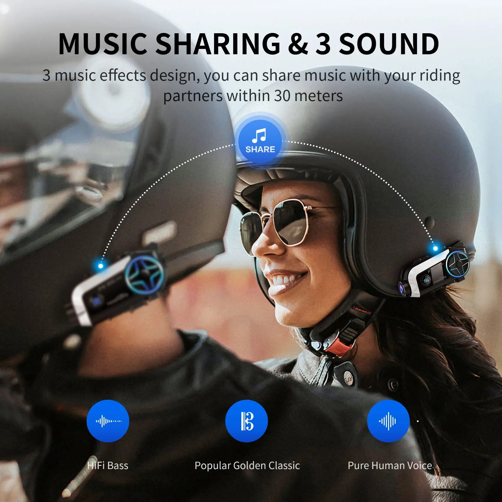 FX30C PRO Motorcycle Intercom Fodsports Waterproof HD 1080P 2 Riders Bluetooth FM Wifi Helmet 1000M Moto Headset Intercom