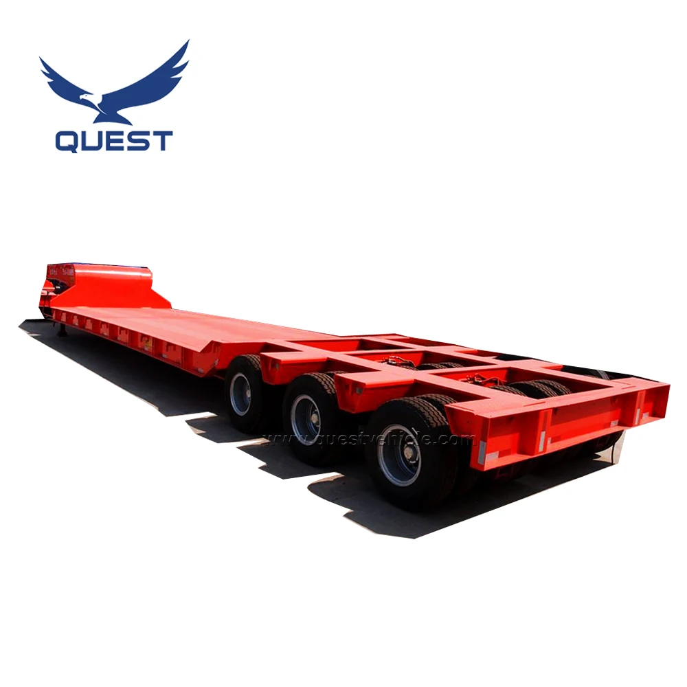 QUEST Excavator Loader Lowboy Lowbed Semi-trailer 2 Lines 4 Axles  Lowbed Ramp Trailers Low Bed Tractor Trailer100 Ton
