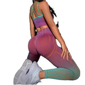 Seamless Sportswear Solid Cross Bra Fitness Strap Running Training High Waisted Quick Dry 2-Piece Running Pants Work Sets Women