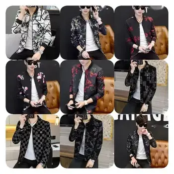 Men blazer suit Printed Slim Stand Collar Casual  mens suit Thin Jacket Youth costumes men's suits