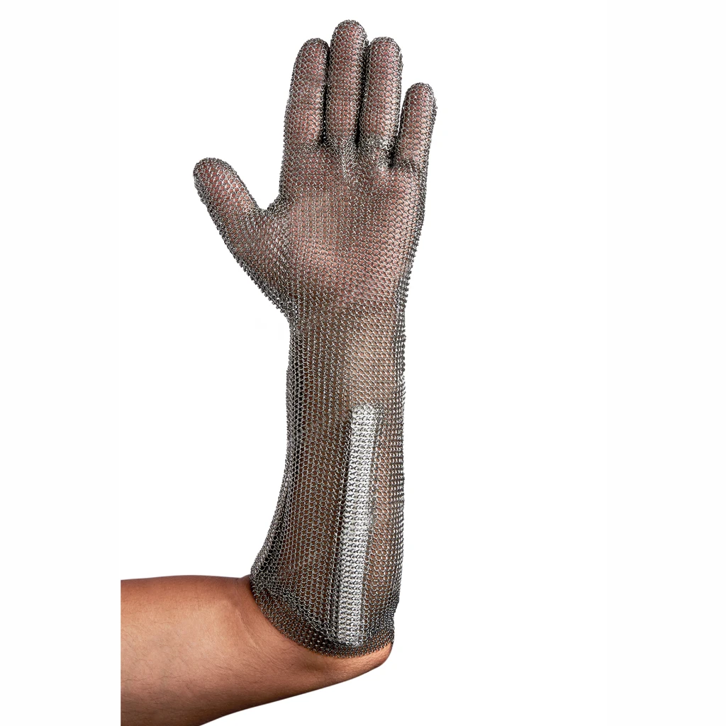 CE Approved Hook Belt 22cm Long Cuff  304L Stainless Steel Mesh Butcher Cut Resistant Chain Mail Gloves