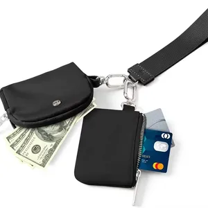 Custom Nylon Waterproof Wristlet Keychain Card Wallet Pocket Mini Zip Around Dual Pouch Sports Lulu Coin Purse Wrist Bag