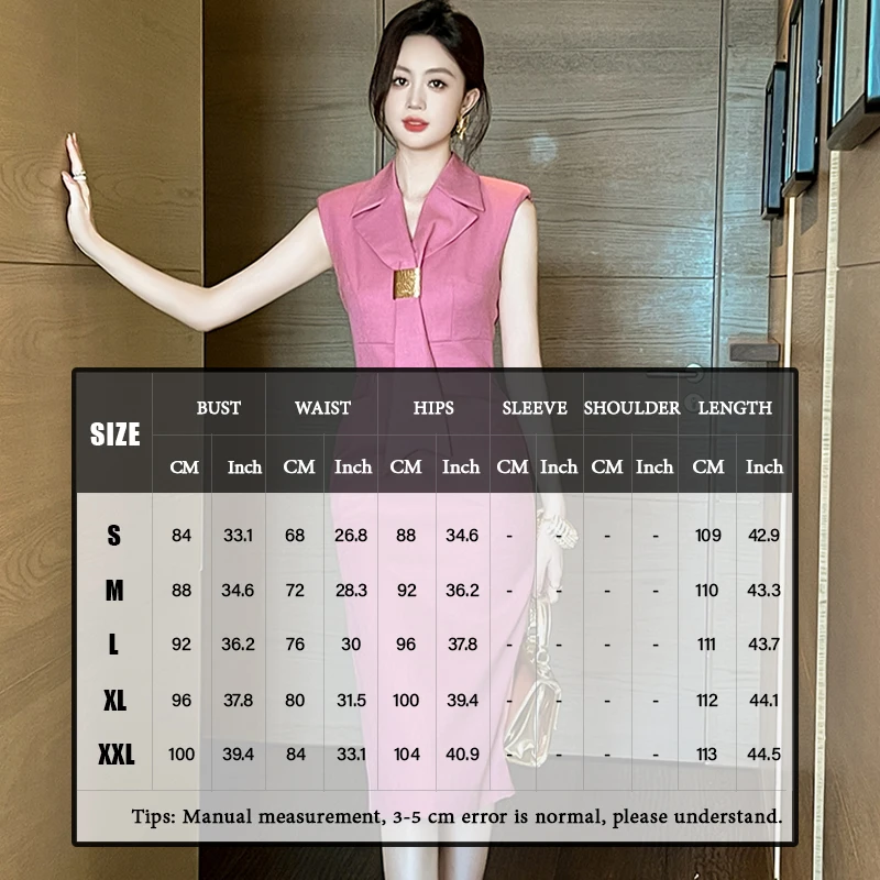 ZYHT 50886 Formal Work Business Plus Size Sleeveless Blazer Casual Dresses Pink Womens Office Lady Woman Dresses for Fat Women
