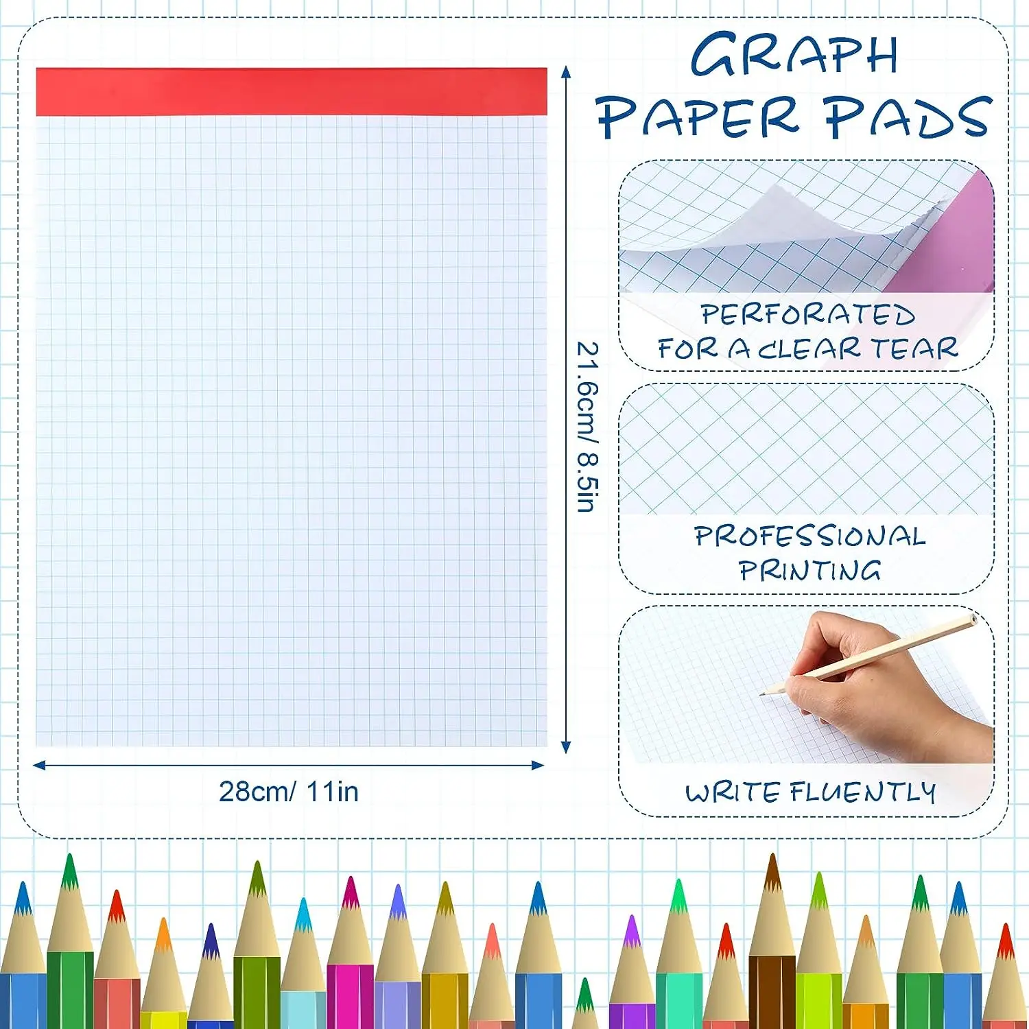 Graph Paper 8.5 X 11 Inch Letter Size Grid Paper Ruled Note Pad Legal Graph Paper Notebook Writing Notepads for Work Memo Home
