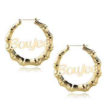 High Quality 9cm Big Hoop Ring Name Earrings Design Bamboo Knot Hoop Heart Earrings Jewelry For Women