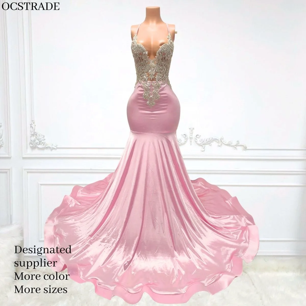 Ocstrade Famous Brand Clothing Halter Lace Neck Long Satin Evening