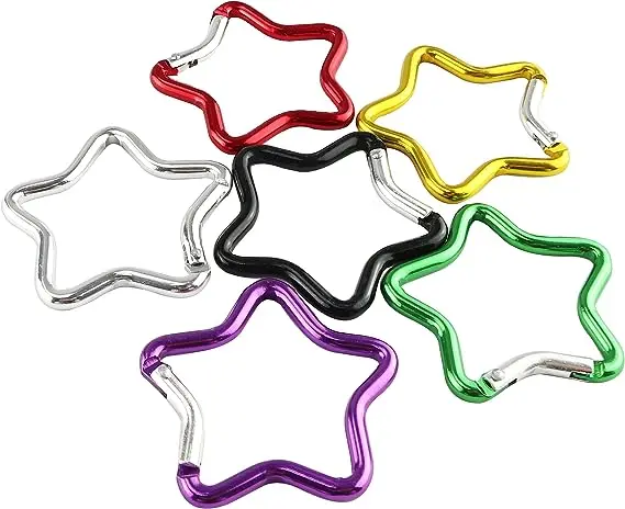 2025 Wholesale Popular Styles with Multiple Colors Available 5cm Pentagonal Star Shaped Aluminum Alloy Spring Keychain