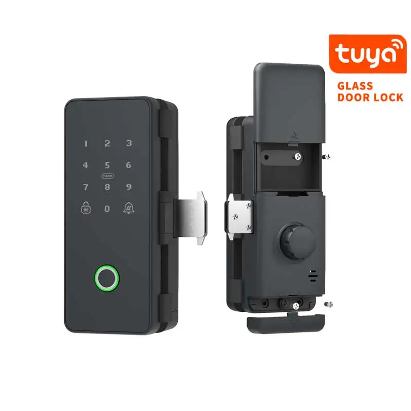 Smart Digital Wifi Biometric Fingerprint Aluminum Electric Bottom Tuya Door Lock for Wood Door Frameless Push Sliding Glass Lock