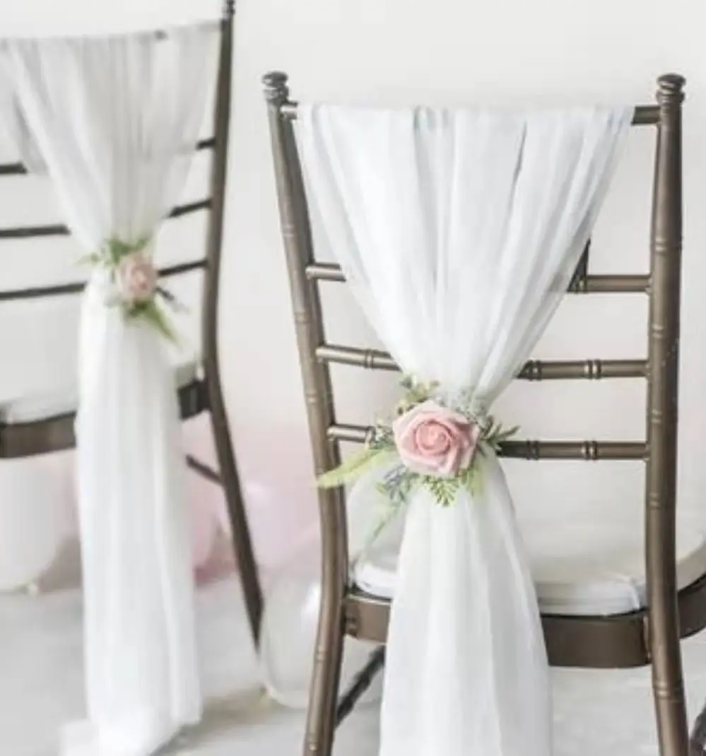 Высококачественный розовый золотой свадебный шифоновый чехол на стул с поясом Свадебный декор чехол на стул с бантом