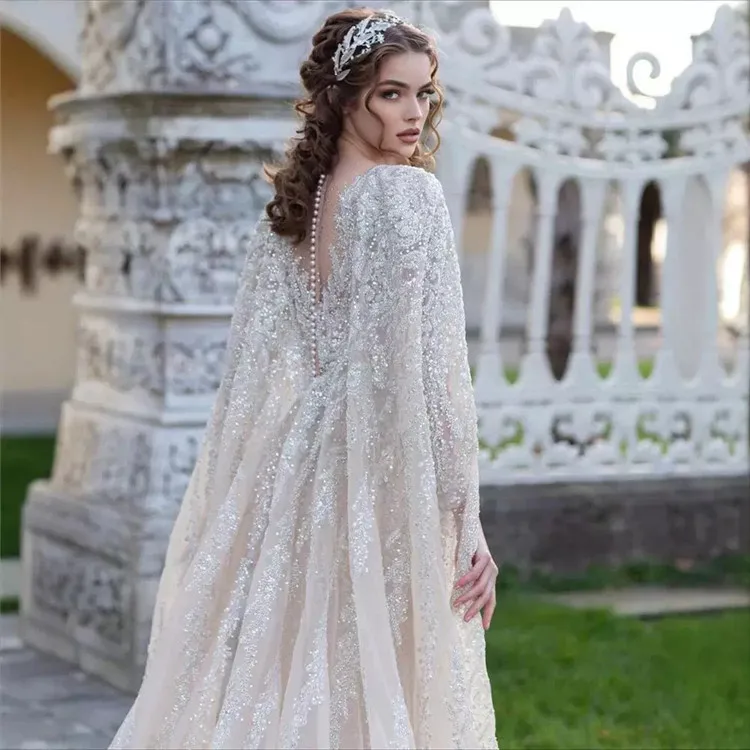 empire wedding dress with long sleeves P3138