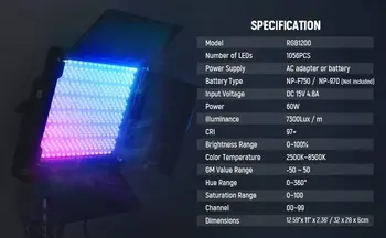 Neewer RGB1200 60W RGB LED Video Light Supports APP & 2.4G Remote Control, 22000 Lux/0.5m 360 Full Color RGB CRI 97+ detail image