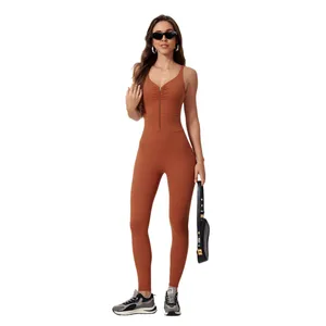 Sexy Summer Yoga Jumpsuit Front Zipper One Piece Backless Yoga Bodysuit Butt Lifting Yoga Wear for Women