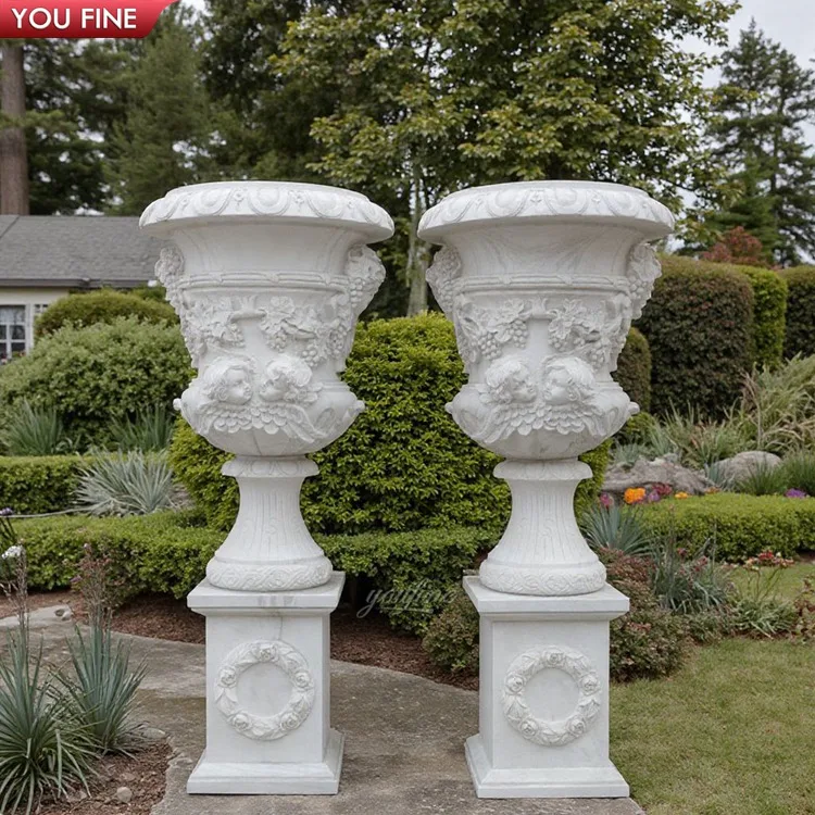 Natural Stone Planter - Large Outdoor Decorative Marble Flower Pot for ...
