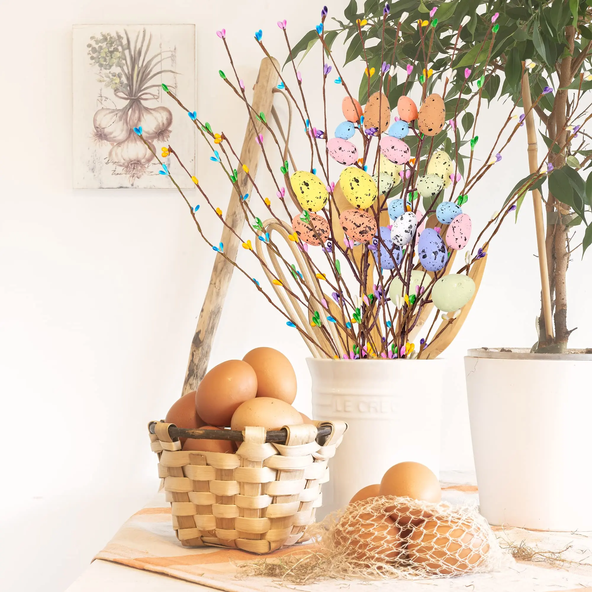 Pastel Artificial Easter Spray Vine Decorative Spring Floral Arrangement Centerpiece Foam Easter Eggs Berries for Home Office