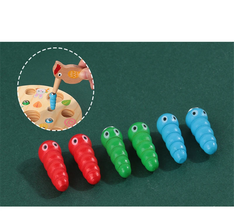 Wooden Woodpecker Insect Catching Building Block Toy Montessori Magnetic Pretend Mushroom Picking Game Baby Early Education Toy