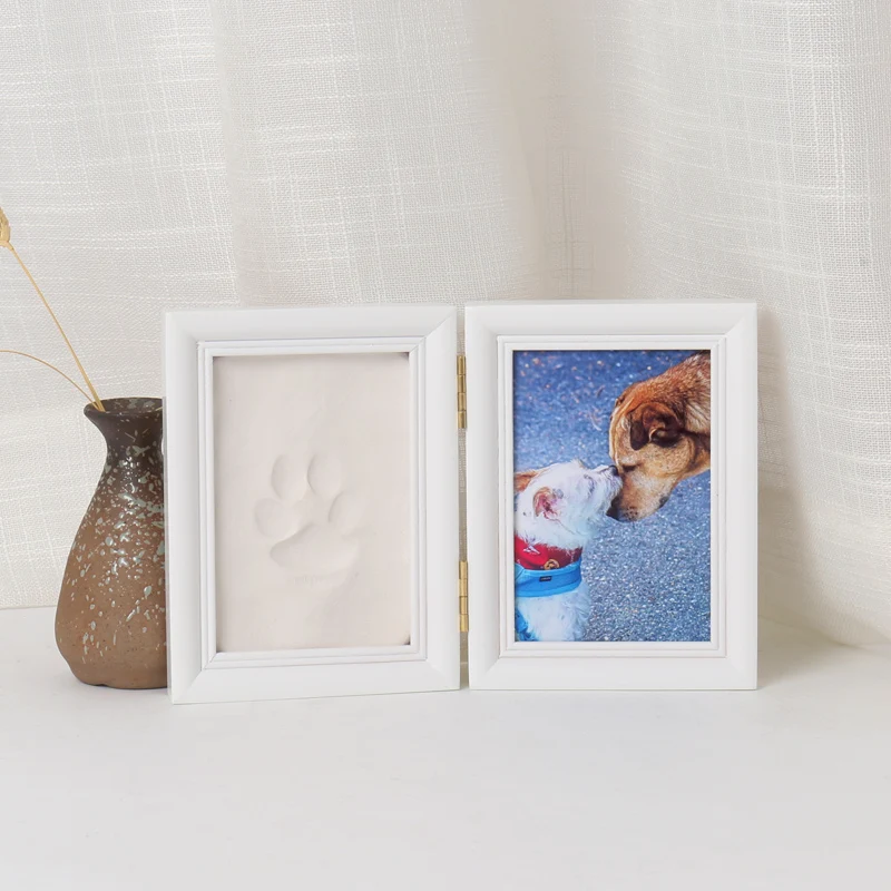 Paw Print Kit Frame Dog Paw Cat Claw Prints Photo Frame Solid Wood Contains Nontoxic Clay For