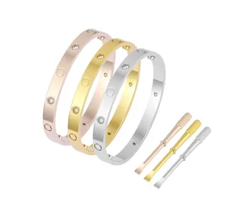 Love Screw Bracelet Designer Bangle Gold Rose Gold Silver with CZ Stones Stainless Steel Hinged Jewelry with Crystal