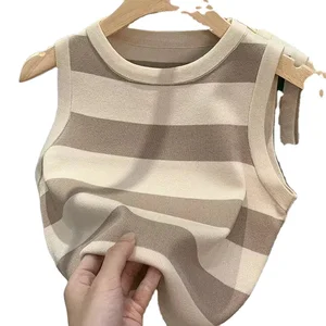 2026 Summer Women's Short Knitted Striped Ribbed Tank Top Breathable and Sustainable
