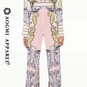 Haute Couture Fashion Women's Wide Leg Pants Cut High Loose Floral Pattern Eco-Friendly Wear-Resistant Fabric Durable Modified