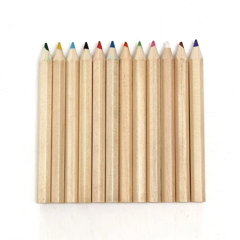 12 цветов, индивидуальный логотип, мини-размер, набор карандашей из натурального дерева в бумажной трубке