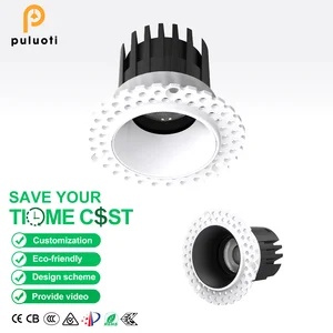 PULUOTI Ceiling Embedded Frameless Spotlight 8W 55mm COB Light Full Spectrum Eye-friendly White and Black High-quality Spotlight