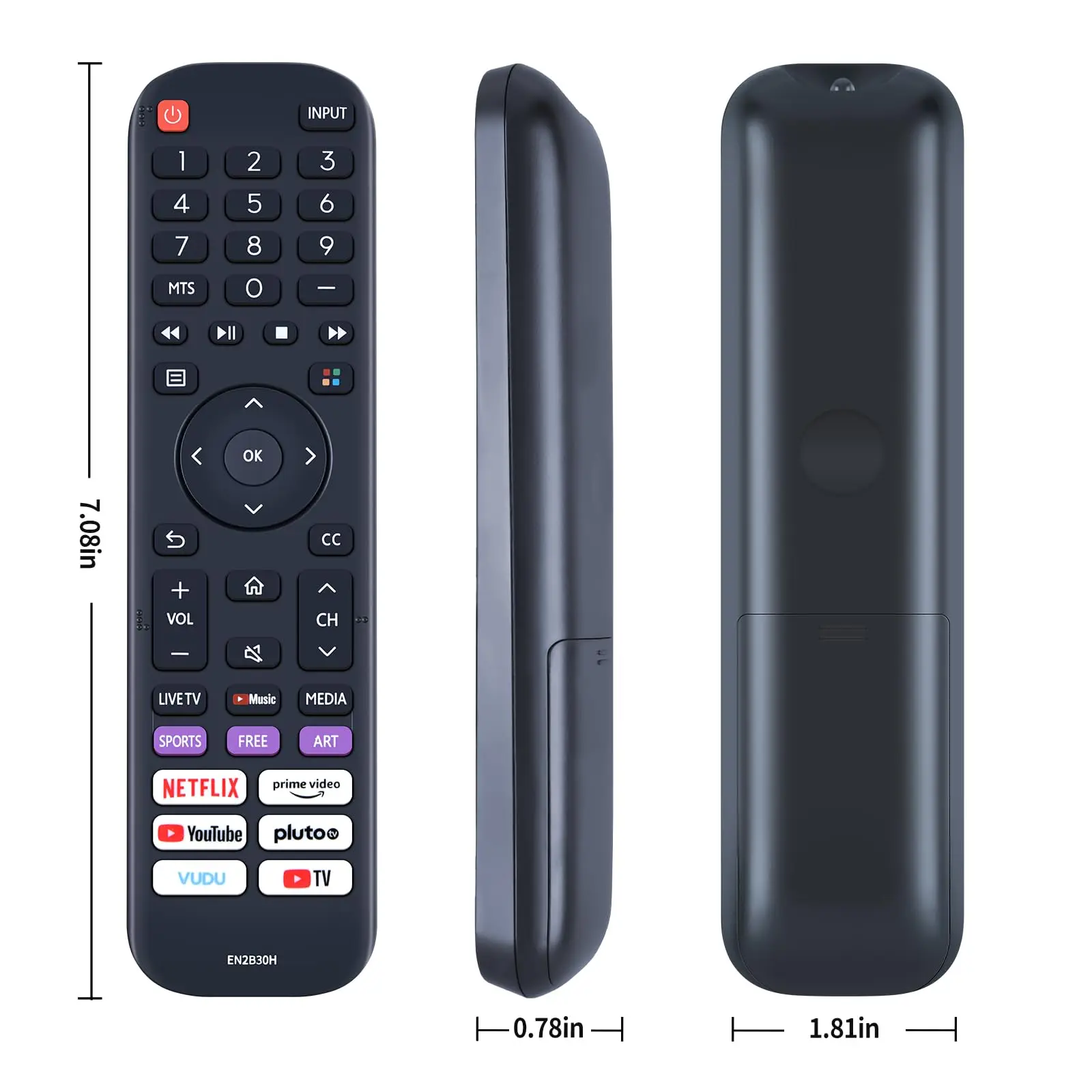 Replacement EN2B30H ABS LED LCD Fixed Code Remote Control Compatible Hisense Vidaa Smart TV for Home Use 1-Year Certified RoHS