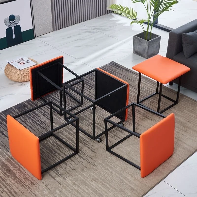 Factory Supply Space Saving Stackable Square Stool Modern 5 in 1 Ottoman Bench Rubik's Cube Chair with Wheels for Home Use