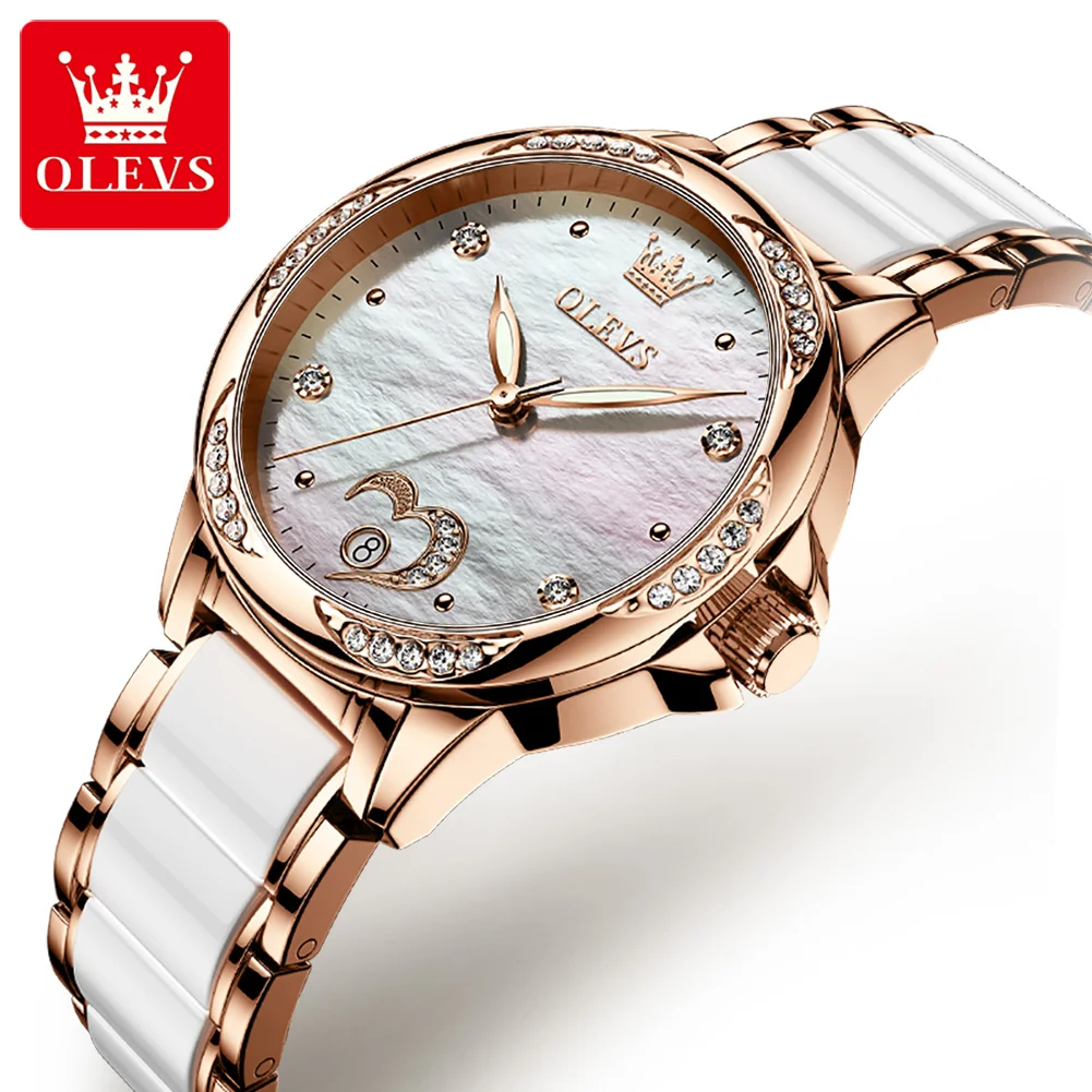 OLEVS 6631 Classic Lady's Watches Automatic Wristwatch Women Ceramic  Stainless Steel Business Wrist Watch for Female