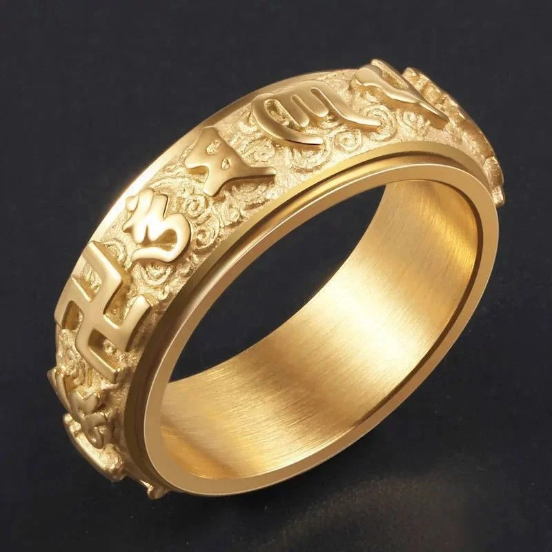 Budda Jewelry Blessed Ring Rotating Embossed Engraving 3D OM Mantra Spell Titanium Stainless Steel Lucky Cloud 18K Gold Rings