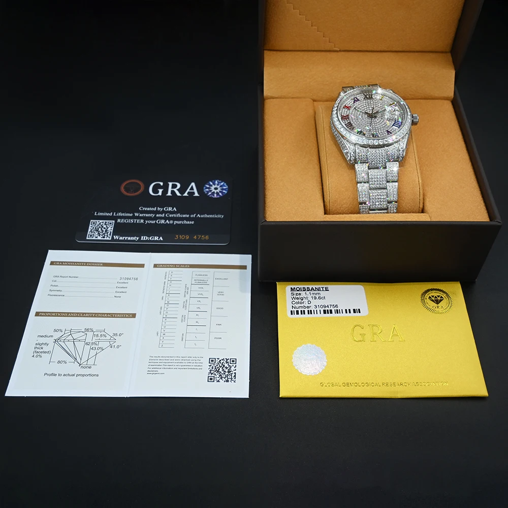 Hip Hop Bust Down Custom Automatic Mechanical Watches Luxury Brand Gold Iced Out VVS Moissanite Diamond Watch for Men