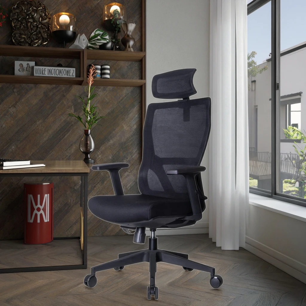 Modern Comfortable Ergonomic Mesh Executive Office Conference Chair Fixed Headrest Height Adjustable Thick Padded Seat 360 3