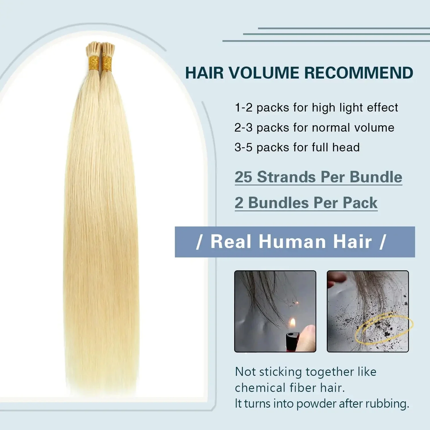 I Tip Hair Extensions Straight 100% Human Hair Bleach Blonde Remy Hair Bundles 50 Grams/Pack_voghion.com