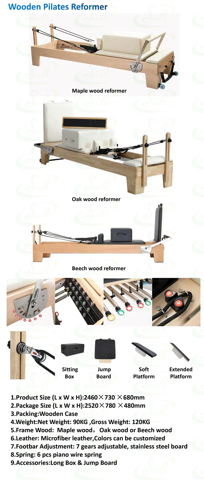 Home Use Fitness Portable Wood Foldable Pilates Wood Pilates Reformer