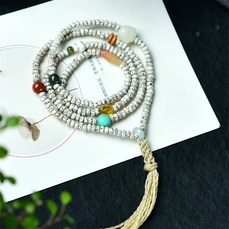 COAI Mala 108 Perle In Onice E Occhio Di Tigre, Bracciale E Collana Da Meditazione E Preghiera, Con Pietra Guru E Simbolo Shou