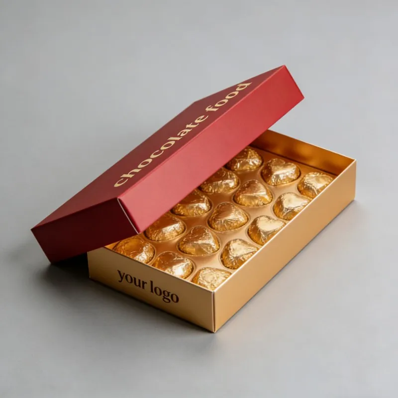 Tilpasset gyldent luksus papkasse chokolade æske hjerteformet chokolade til Valentinsdag pakkeæske med præget tryk Tilpasset chokoladeæske Tilpasset gavedåse til Valentinsdag Tilpasset gavedåse til Mors Dag Tilpasset gavedåse
