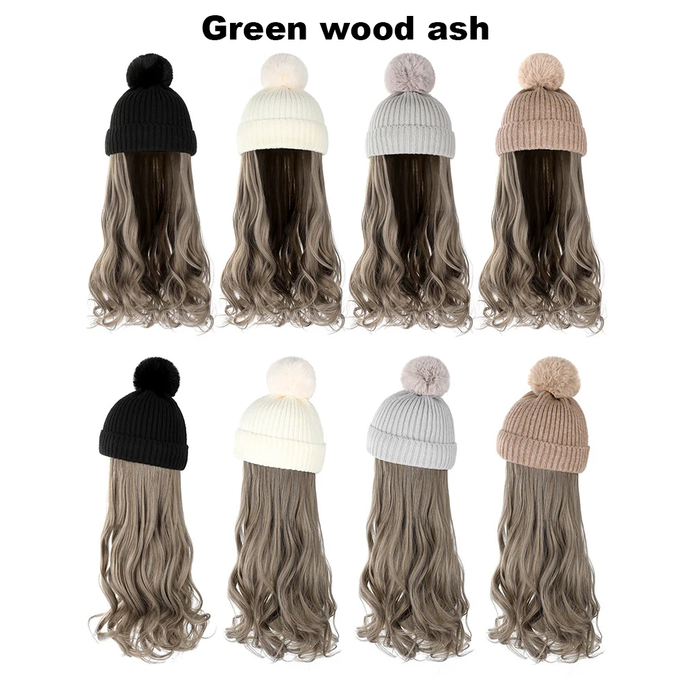 Wholesale 22inch Colorful Long Water Wave Wavy Wigs Beanie Winter Hat Wig Caps Wholesale Knit