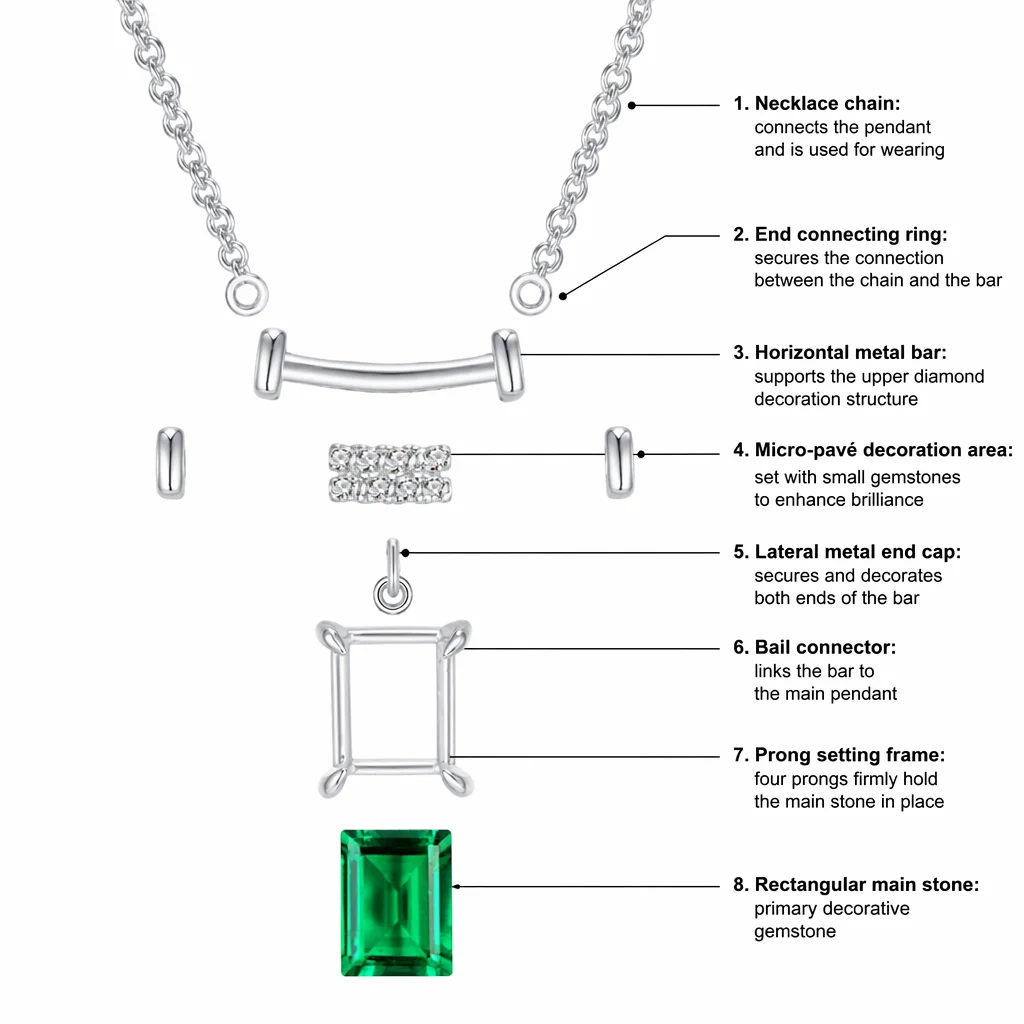 High Quality Trendy Laboratory Emerald Pendant Necklace 925 Sterling Silver Platinum Plated Ladies Engagement Party Mother's Day